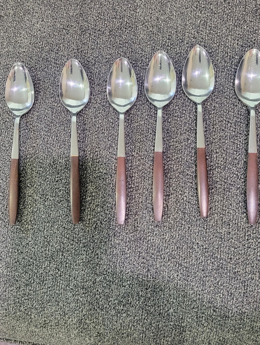 Interpur Japan Canoe Muffin Stainless Flatware Brown Handle MCM Spoon 6 Pieces
